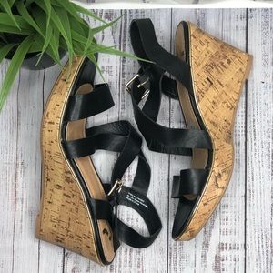 Report black cork wedge sandals size 9.5